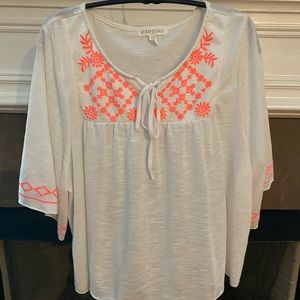 AEROPOSTALE White Blouse with Neon Orange Size L/G